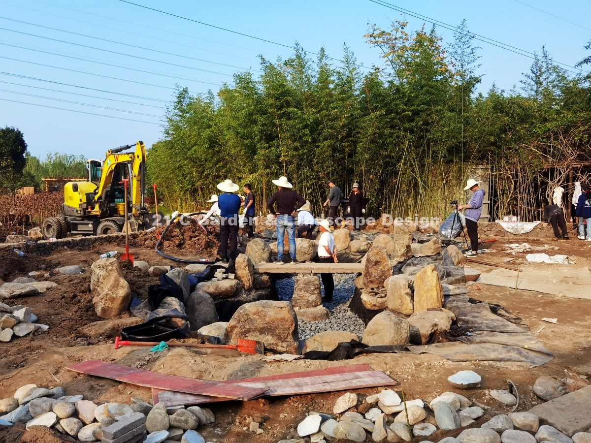 2021-武汉-300㎡-展示花园-日式山水庭（庭院施工） (11)